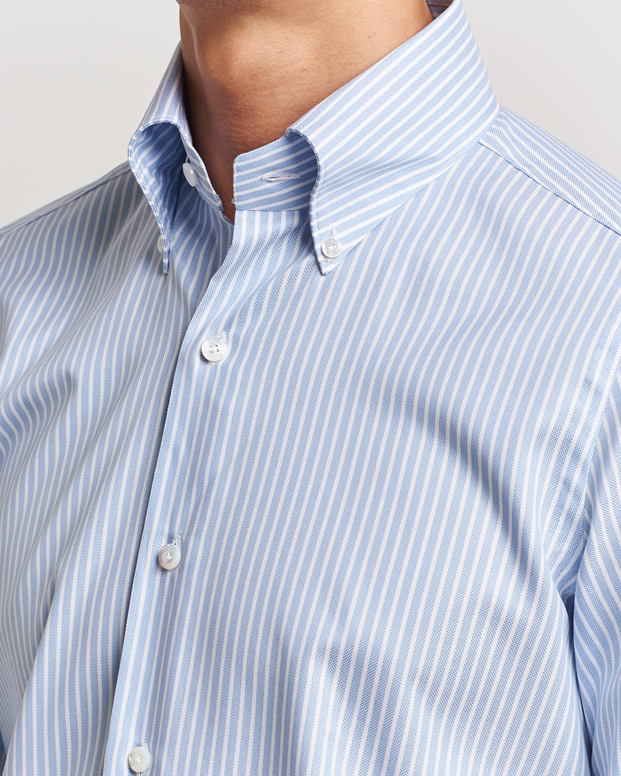 Hombres | Camisas | Finamore Napoli | Milano Slim Oxford Button Down Shirt Blue Stripe