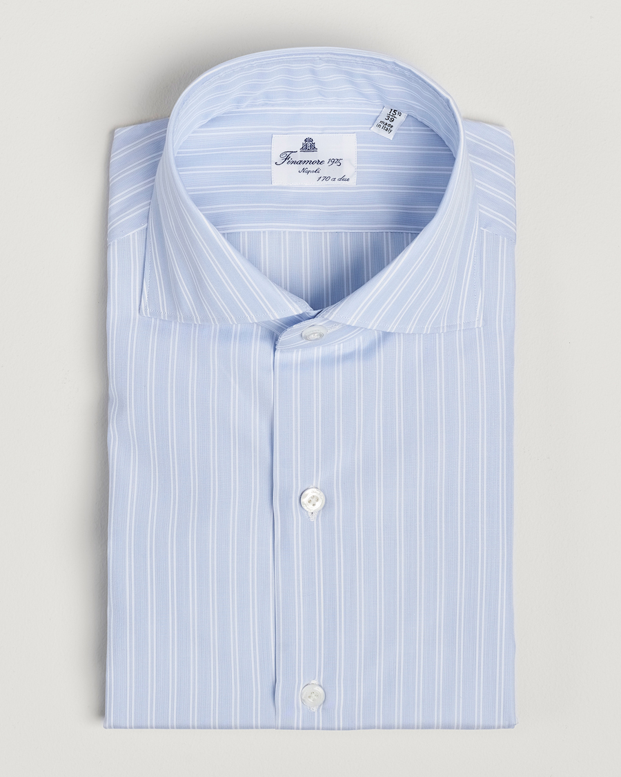 Hombres | Camisas | Finamore Napoli | Milano Slim Giza 170 Striped Dress Shirt Blue
