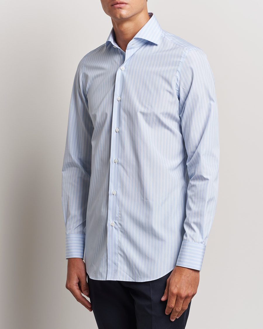 Hombres | Camisas | Finamore Napoli | Milano Slim Giza 170 Striped Dress Shirt Blue