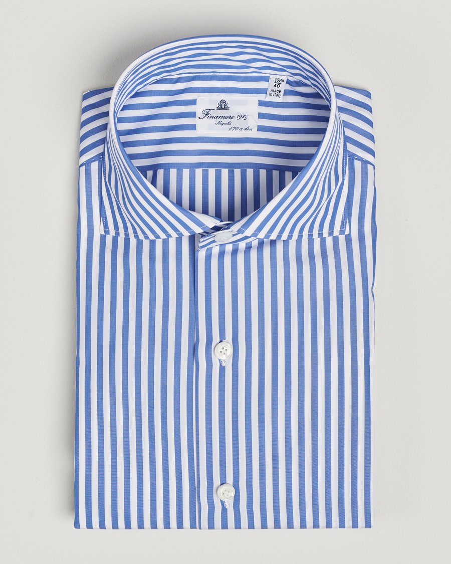 Hombres | Camisas | Finamore Napoli | Milano Slim Giza 170 Striped Dress Shirt Blue