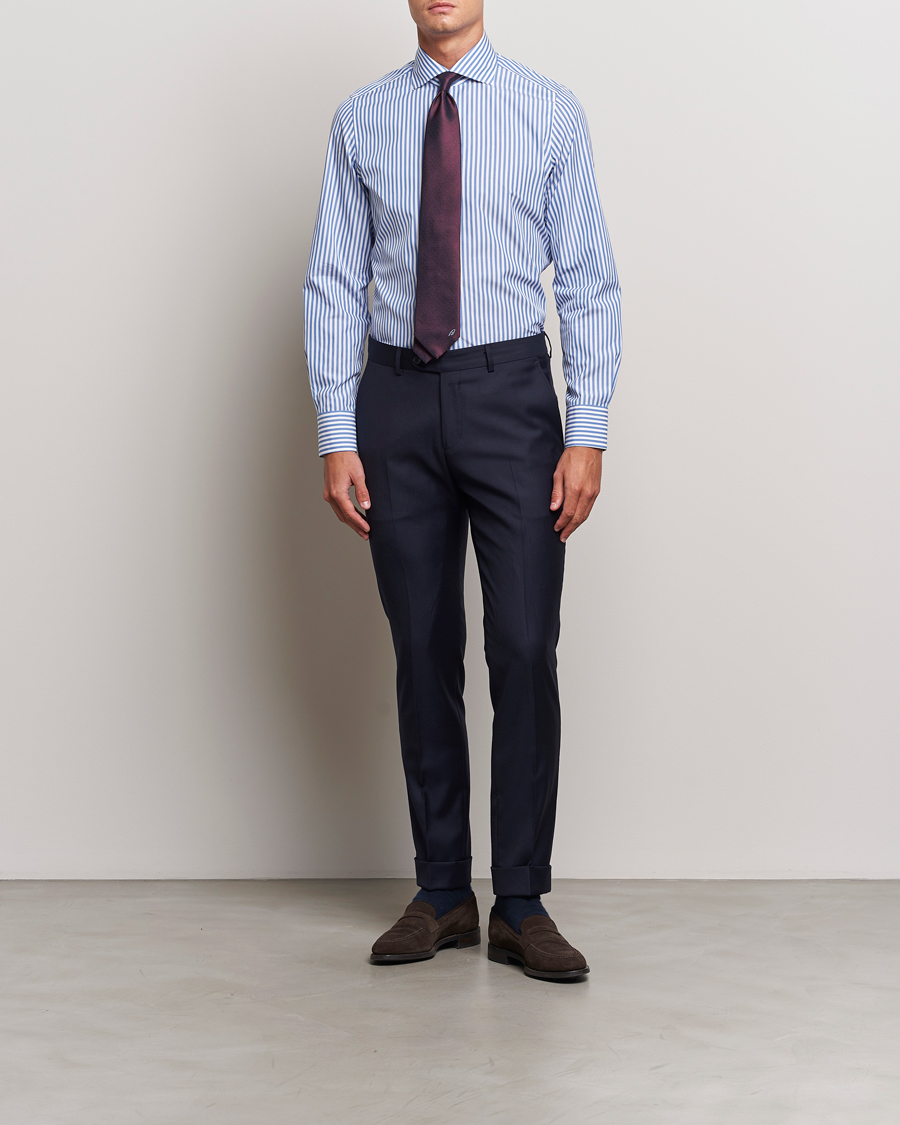 Hombres | Camisas | Finamore Napoli | Milano Slim Giza 170 Striped Dress Shirt Blue