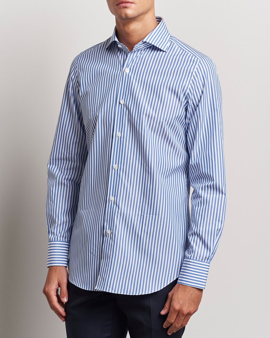 Hombres | Camisas | Finamore Napoli | Milano Slim Giza 170 Striped Dress Shirt Blue