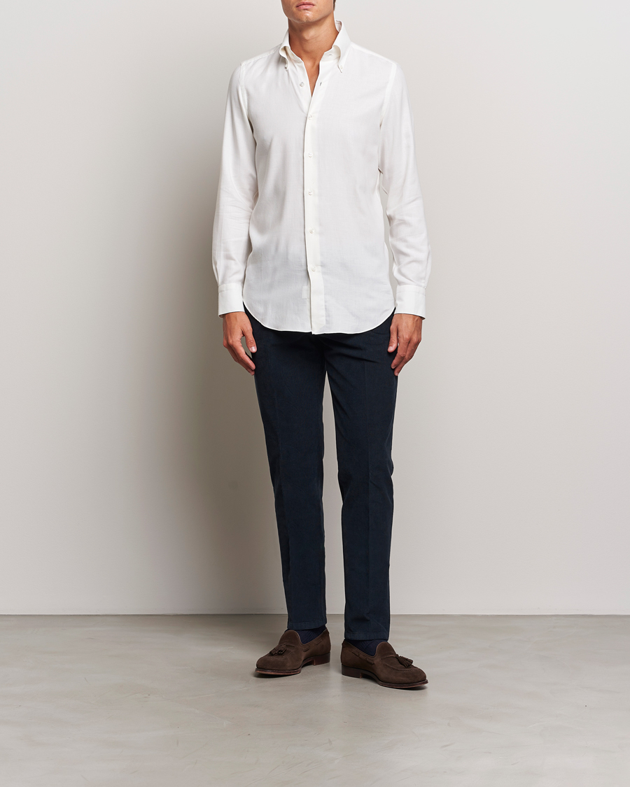 Hombres | Camisas | Finamore Napoli | Milano Slim Cashmere BD Shirt White