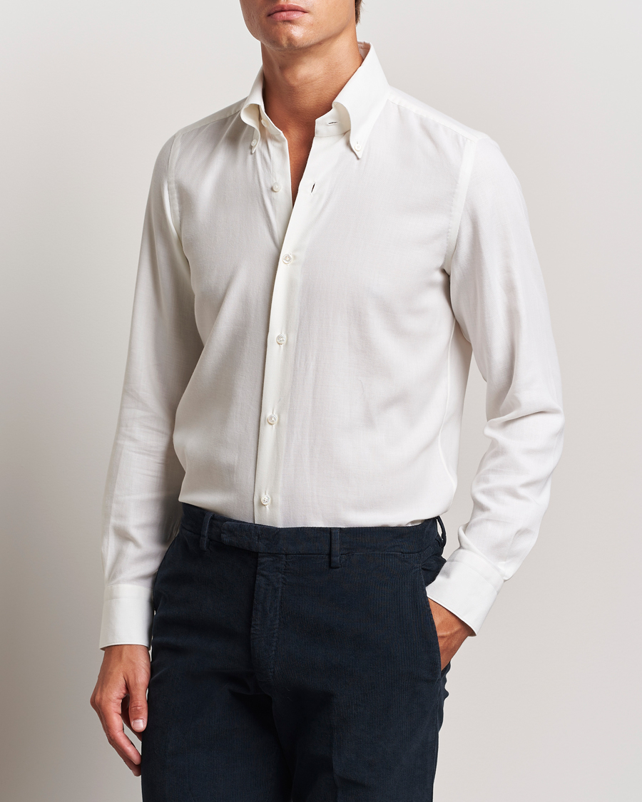 Hombres | Camisas | Finamore Napoli | Milano Slim Cashmere BD Shirt White