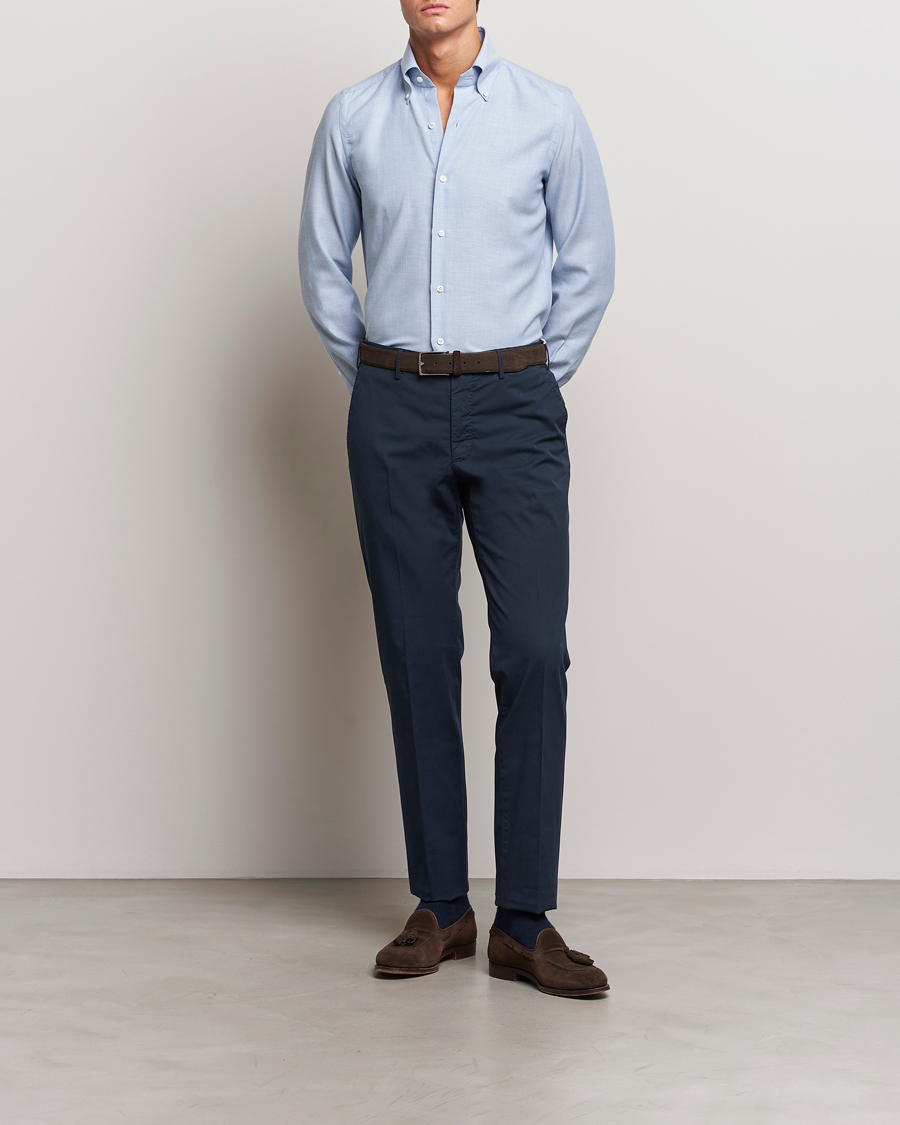 Hombres | Camisas | Finamore Napoli | Milano Slim Cashmere BD Shirt Light Blue