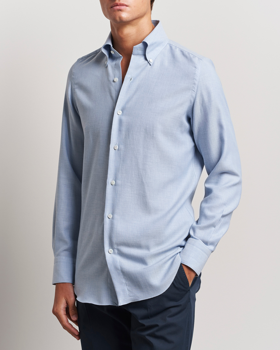 Hombres | Camisas | Finamore Napoli | Milano Slim Cashmere BD Shirt Light Blue
