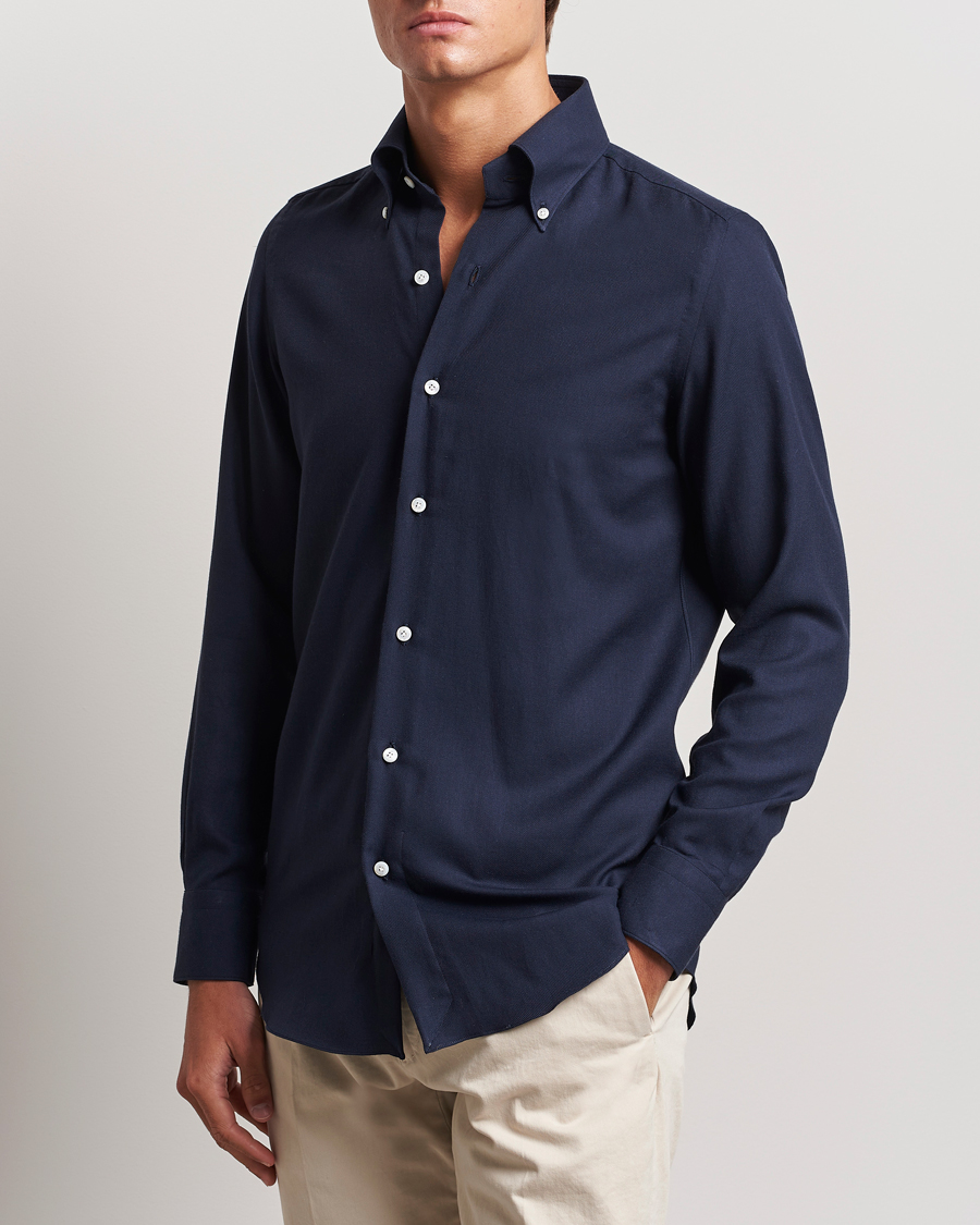 Hombres | Camisas | Finamore Napoli | Milano Slim Cashmere BD Shirt Navy