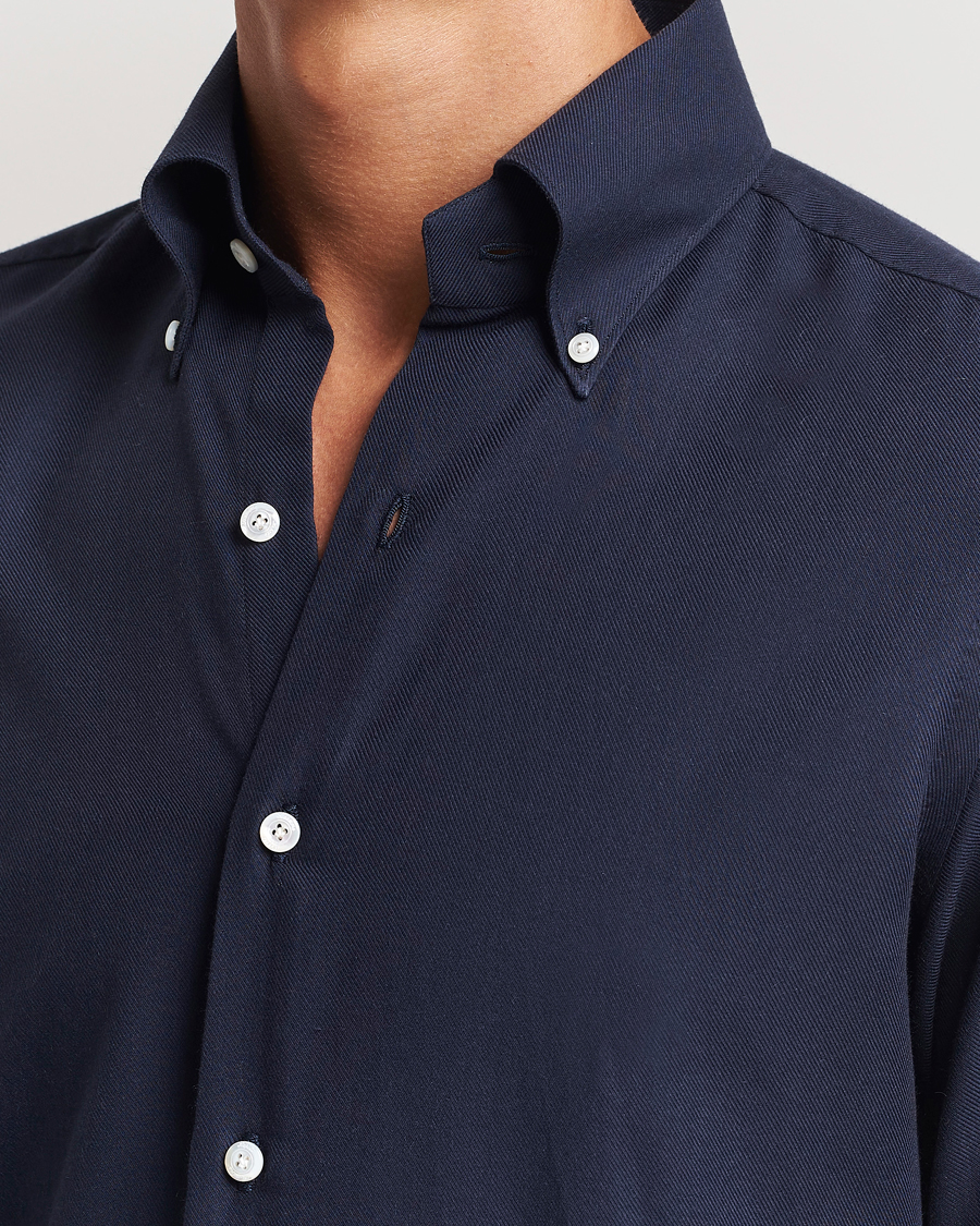 Hombres | Camisas | Finamore Napoli | Milano Slim Cashmere BD Shirt Navy