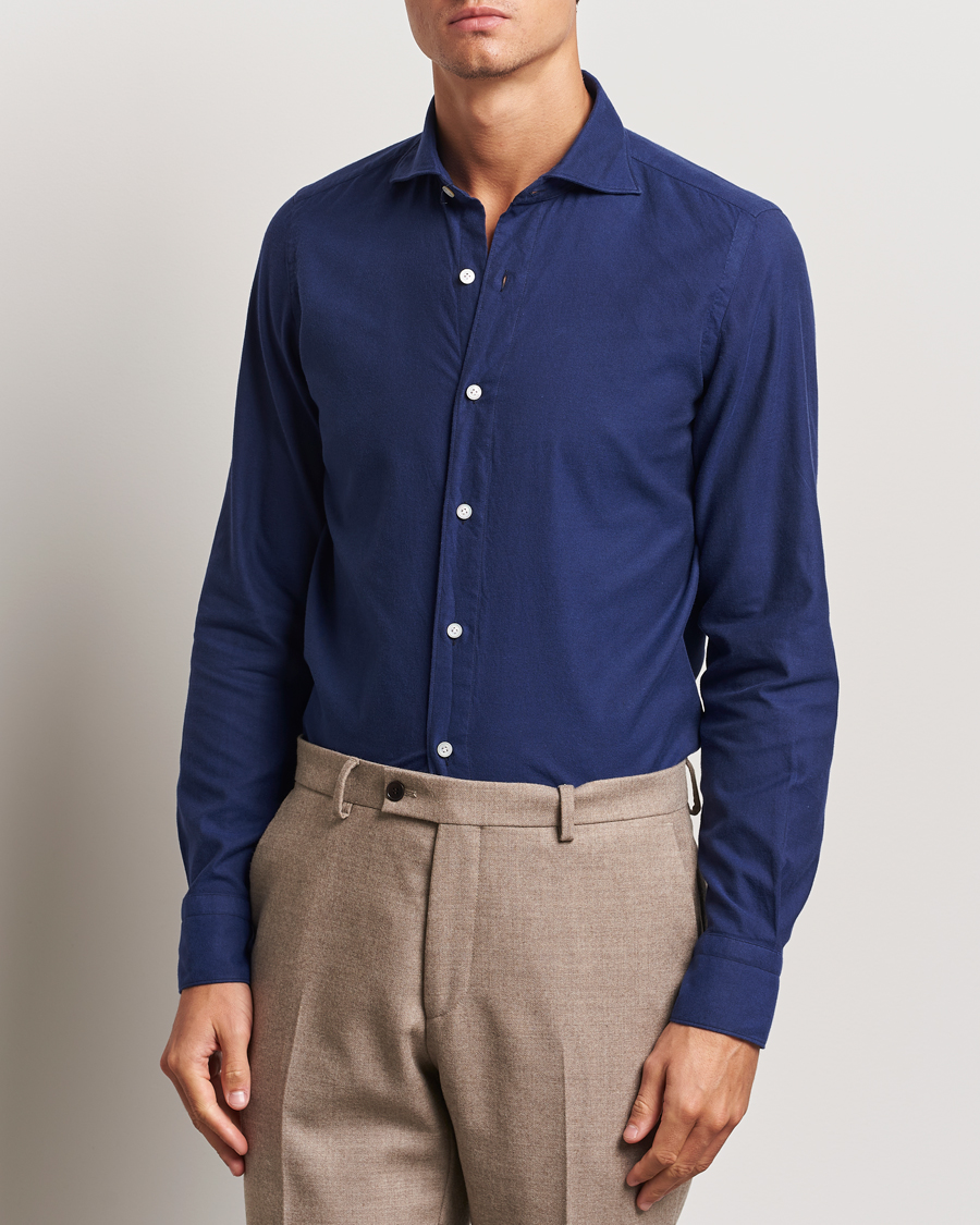 Hombres | Camisas | Finamore Napoli | Gaeta Flannel Shirt Navy