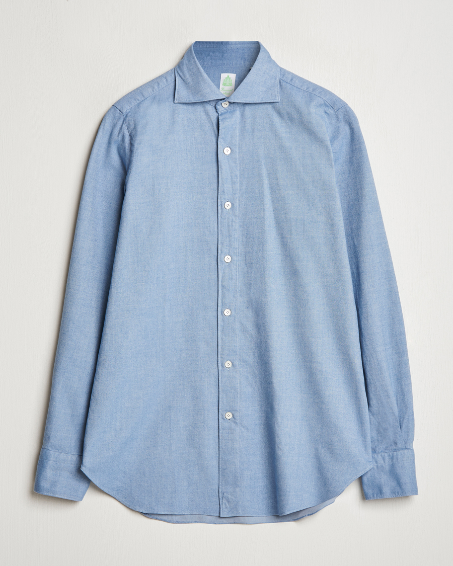 Hombres | Camisas | Finamore Napoli | Gaeta Flannel Shirt Light Blue