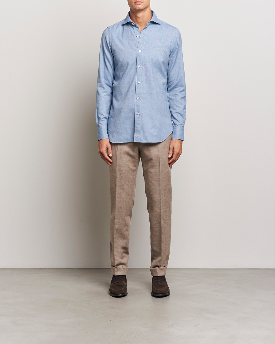 Hombres | Camisas | Finamore Napoli | Gaeta Flannel Shirt Light Blue