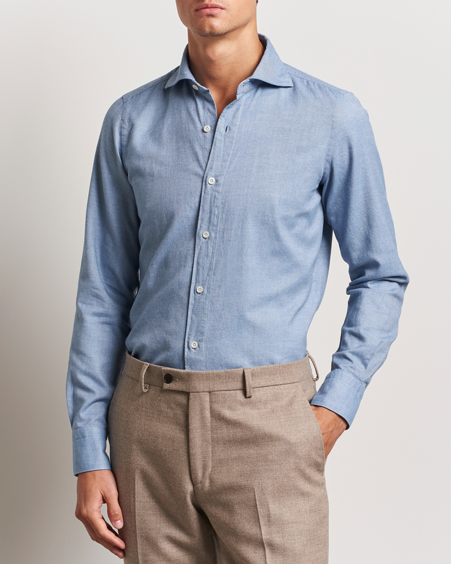 Hombres | Camisas | Finamore Napoli | Gaeta Flannel Shirt Light Blue