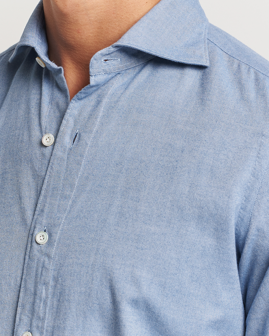 Hombres | Camisas | Finamore Napoli | Gaeta Flannel Shirt Light Blue