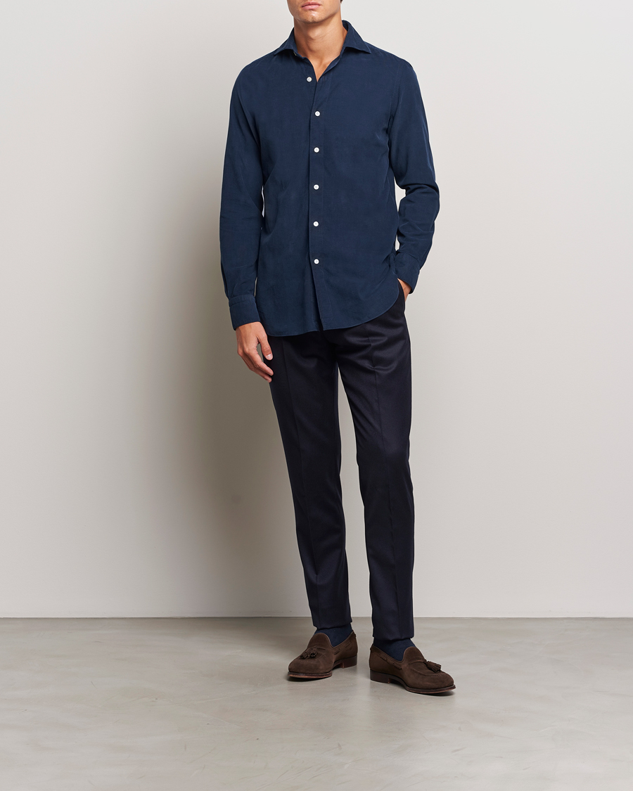 Hombres | Camisas | Finamore Napoli | Gaeta Corduroy Shirt Navy