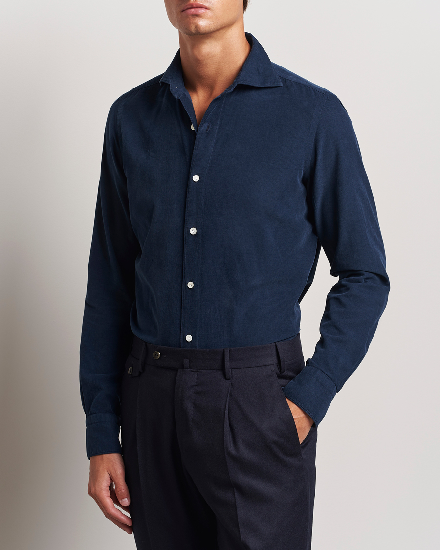 Hombres | Camisas | Finamore Napoli | Gaeta Corduroy Shirt Navy