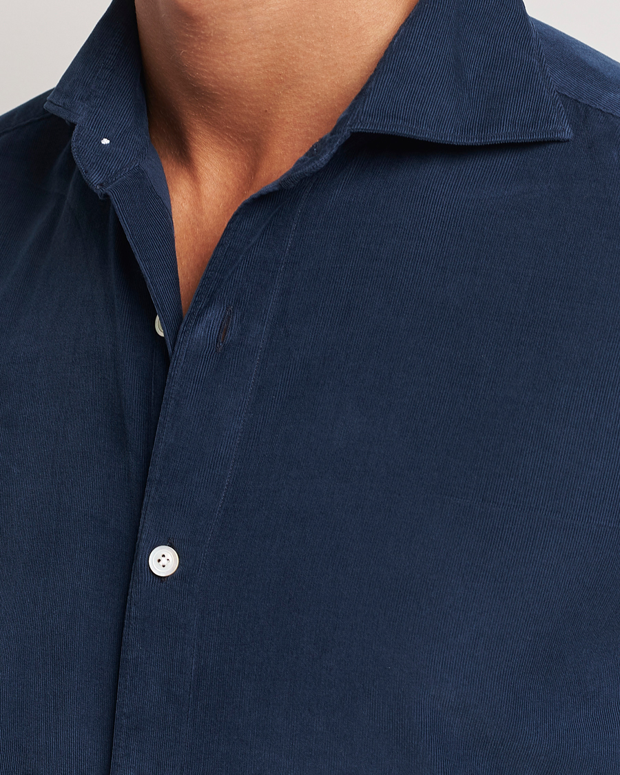 Hombres | Camisas | Finamore Napoli | Gaeta Corduroy Shirt Navy