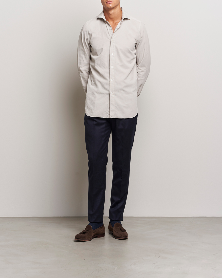 Hombres | Camisas | Finamore Napoli | Gaeta Corduroy Shirt Light Beige