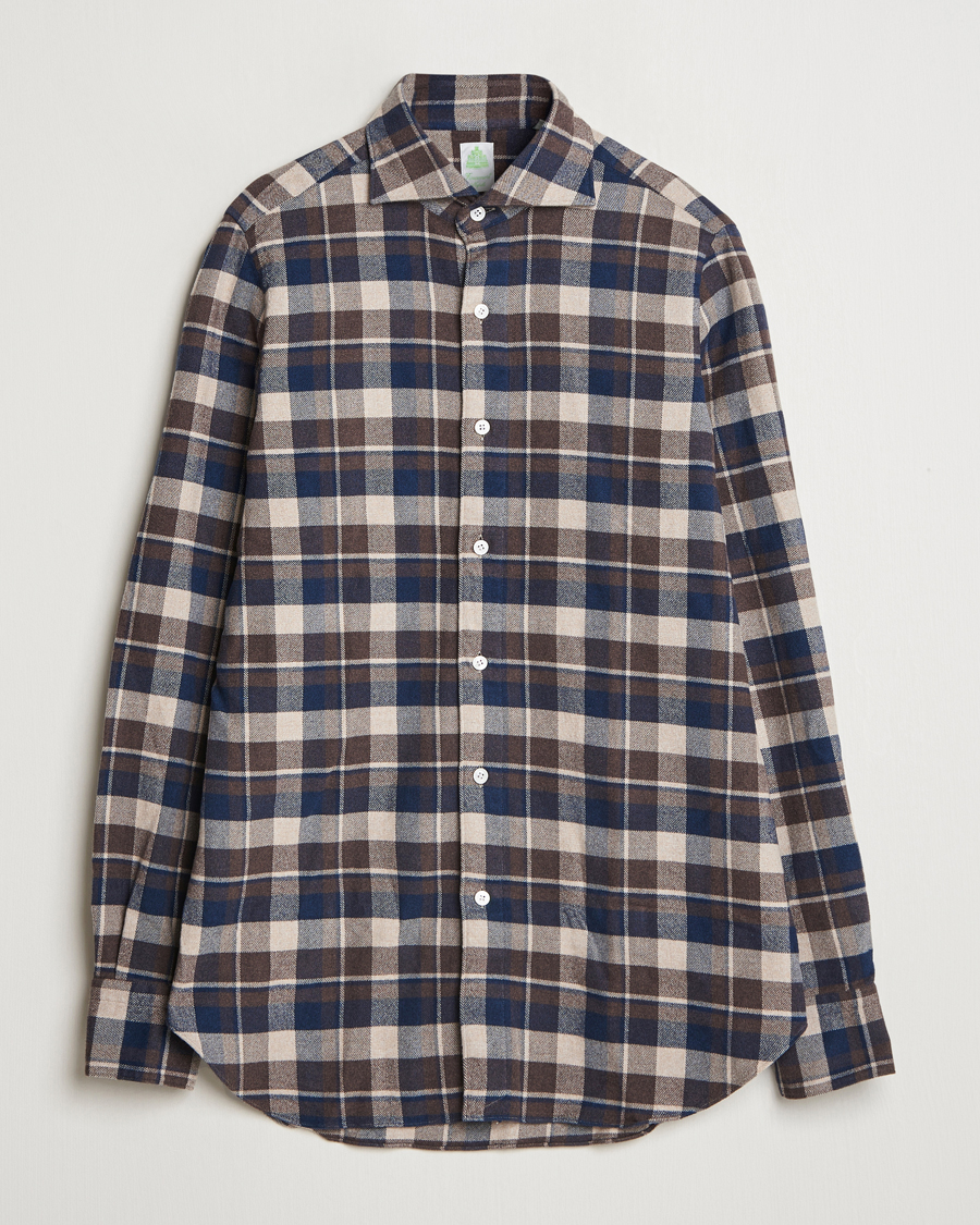 Hombres | Camisas | Finamore Napoli | Gaeta Flannel Shirt Navy Check
