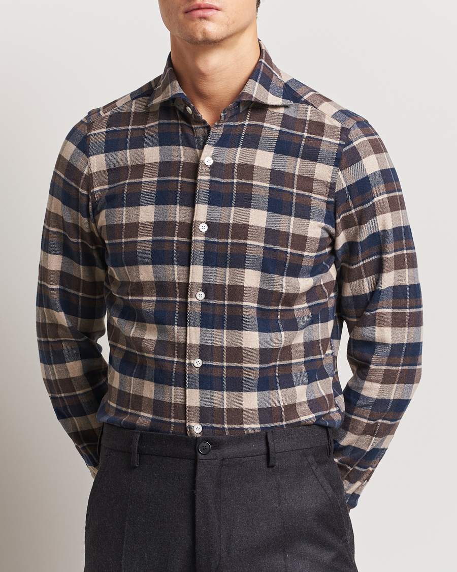 Hombres | Camisas | Finamore Napoli | Gaeta Flannel Shirt Navy Check
