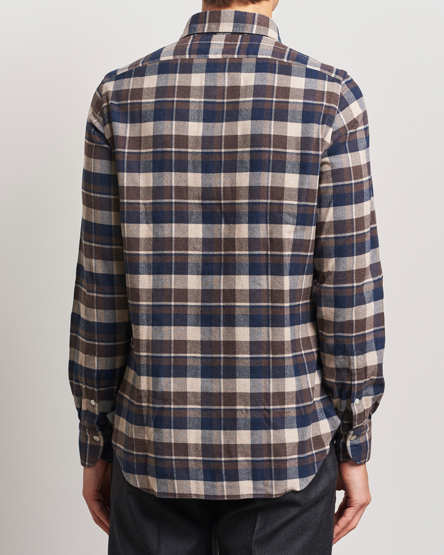 Hombres | Camisas | Finamore Napoli | Gaeta Flannel Shirt Navy Check