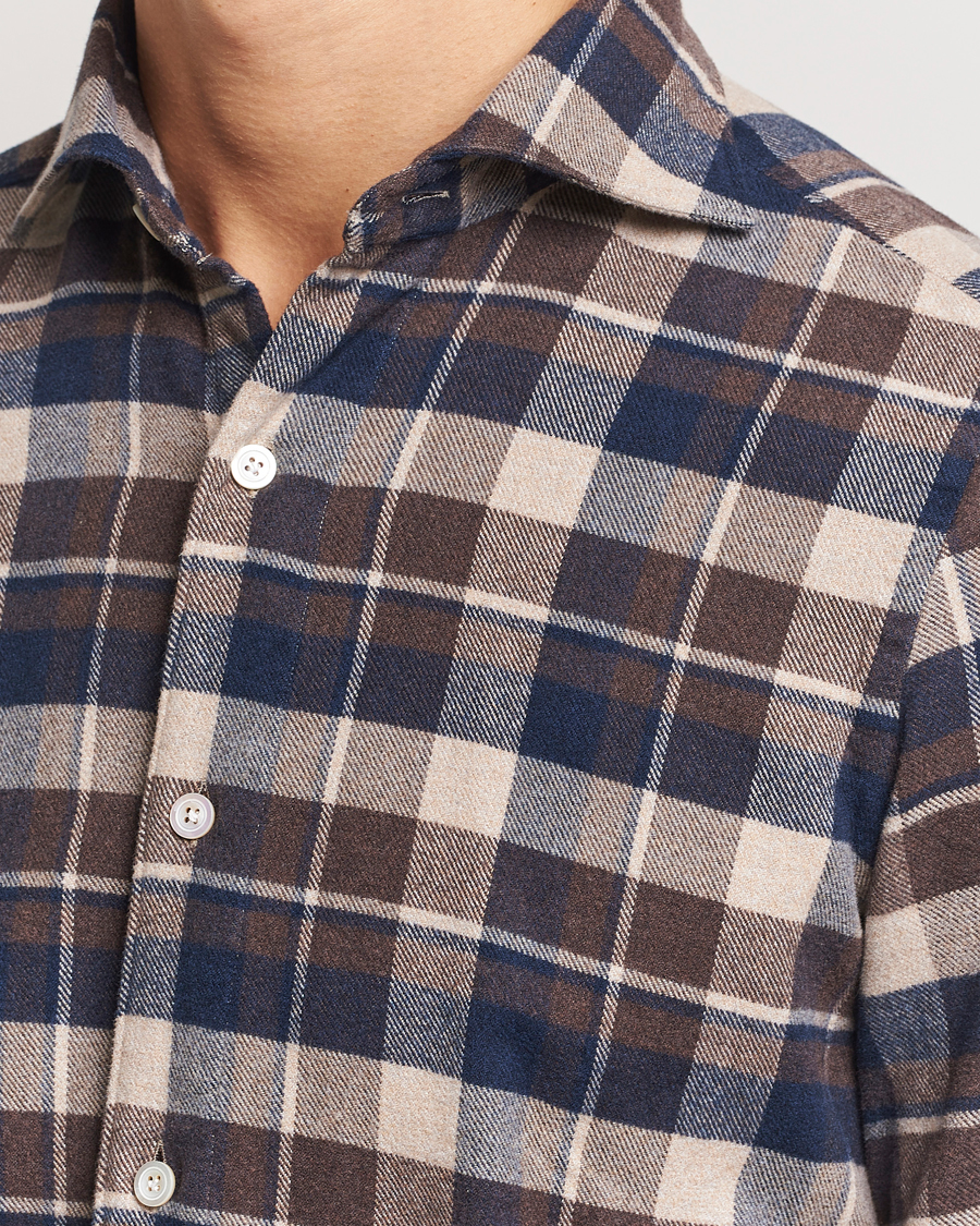 Hombres | Camisas | Finamore Napoli | Gaeta Flannel Shirt Navy Check