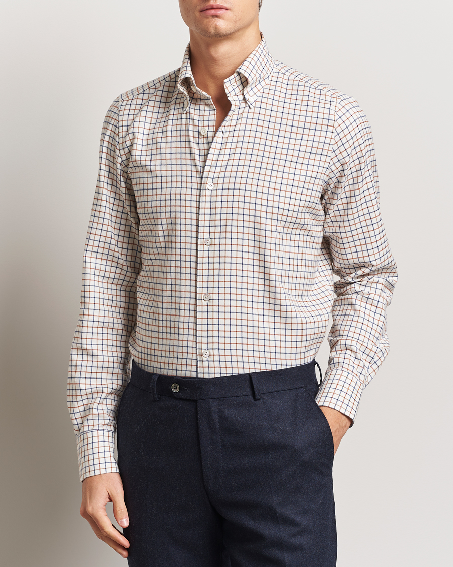 Hombres | Camisas | Finamore Napoli | Gaeta Flannel Shirt Beige Check