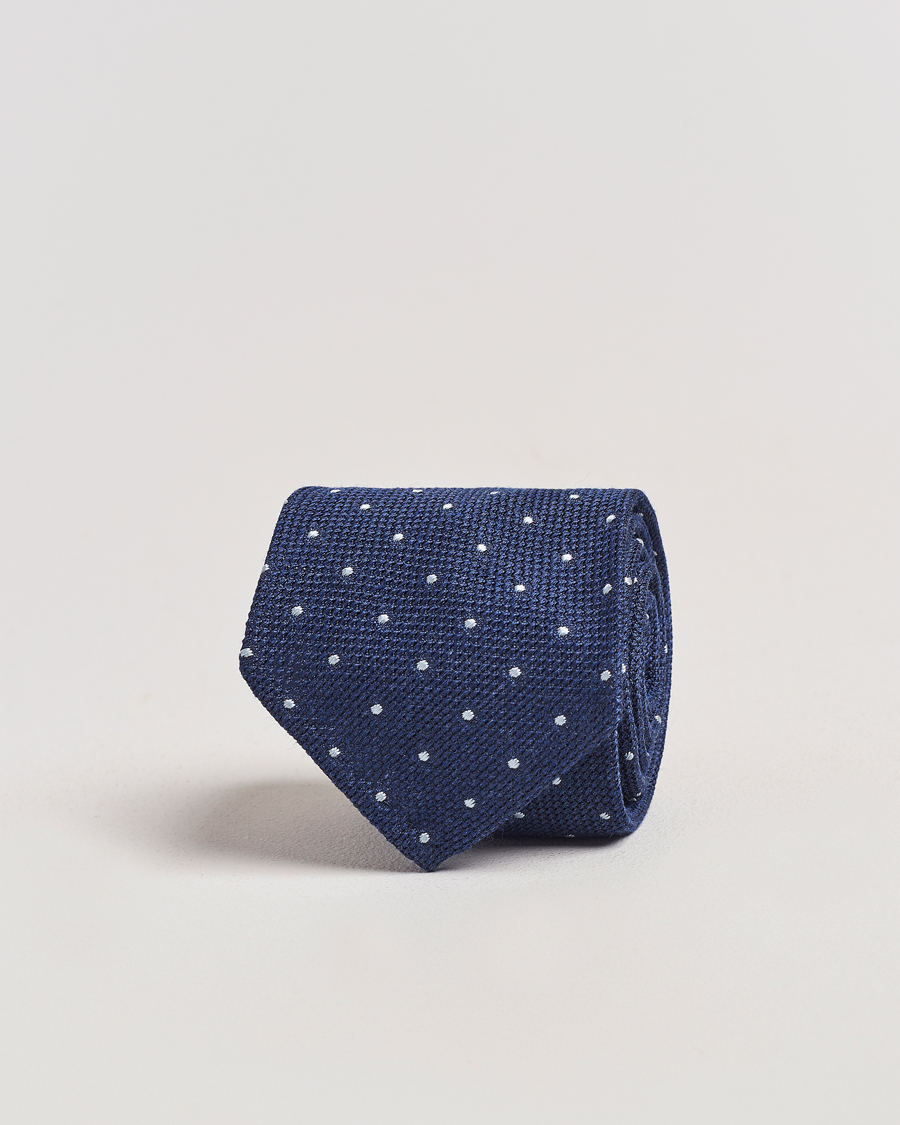 Hombres | Finamore Napoli Wool/Silk Grenadine Dot Tie Navy | Finamore Napoli | Wool/Silk Grenadine Dot Tie Navy