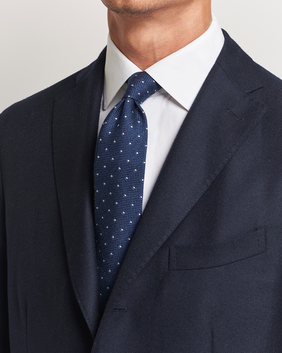 Hombres | Finamore Napoli Wool/Silk Grenadine Dot Tie Navy | Finamore Napoli | Wool/Silk Grenadine Dot Tie Navy