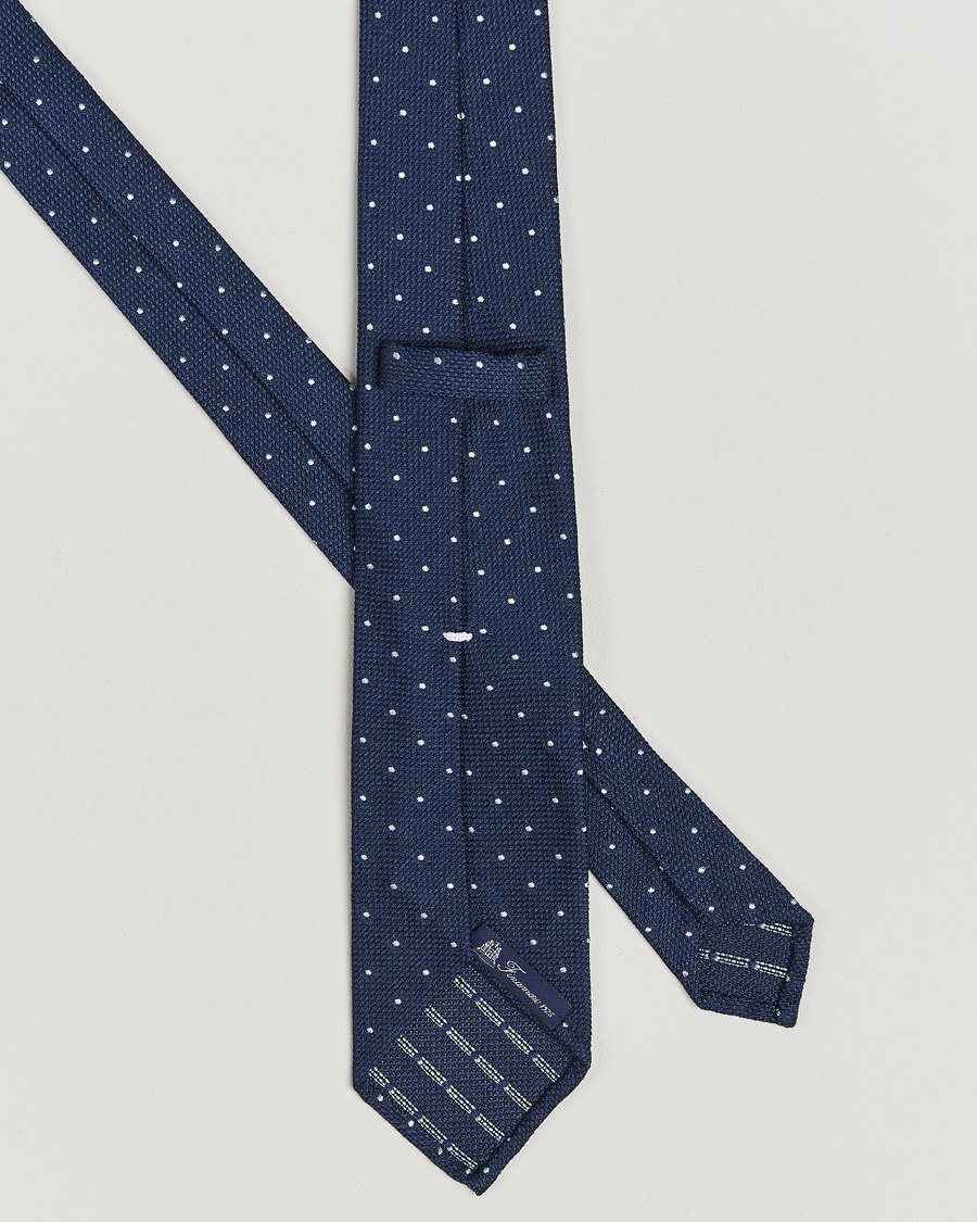 Hombres | Finamore Napoli Wool/Silk Grenadine Dot Tie Navy | Finamore Napoli | Wool/Silk Grenadine Dot Tie Navy