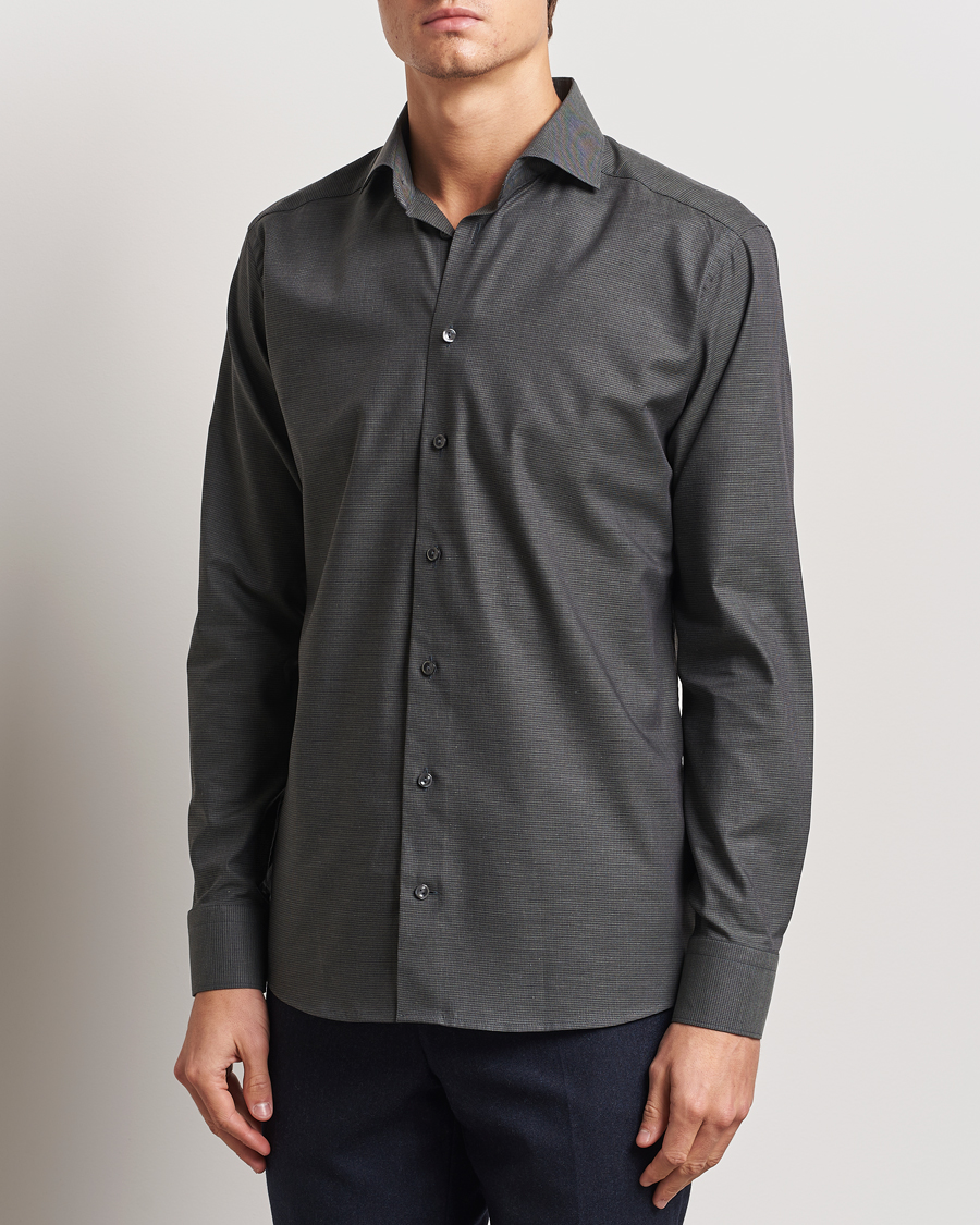 Hombres | Camisas | Eton | Slim Fit Wrinkle Free Flannel Pepita Shirt Green