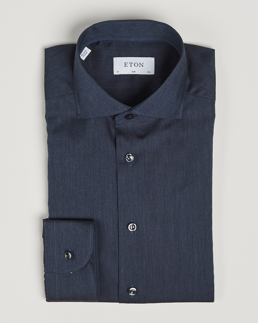 Hombres | Camisas | Eton | Slim Fit Wrinkle Free Flannel Shirt Navy Blue