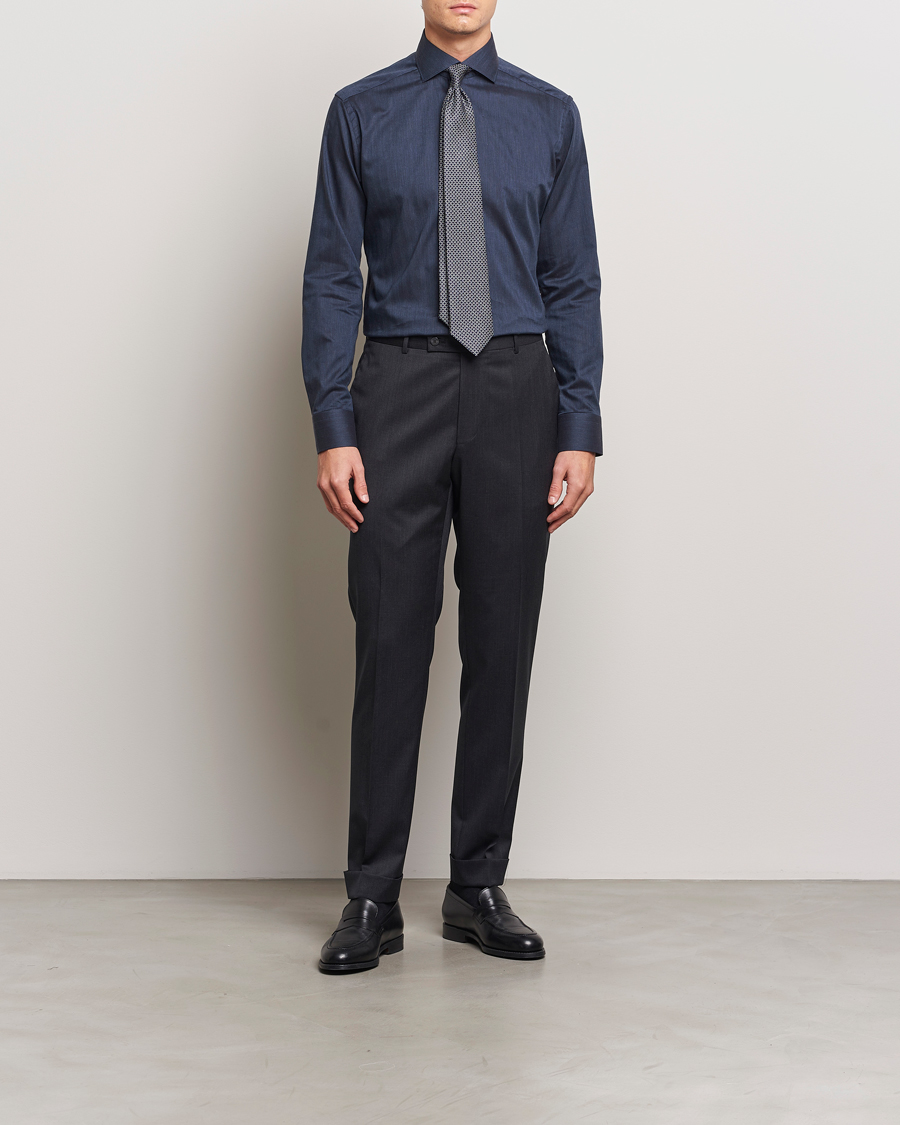 Hombres | Camisas | Eton | Slim Fit Wrinkle Free Flannel Shirt Navy Blue