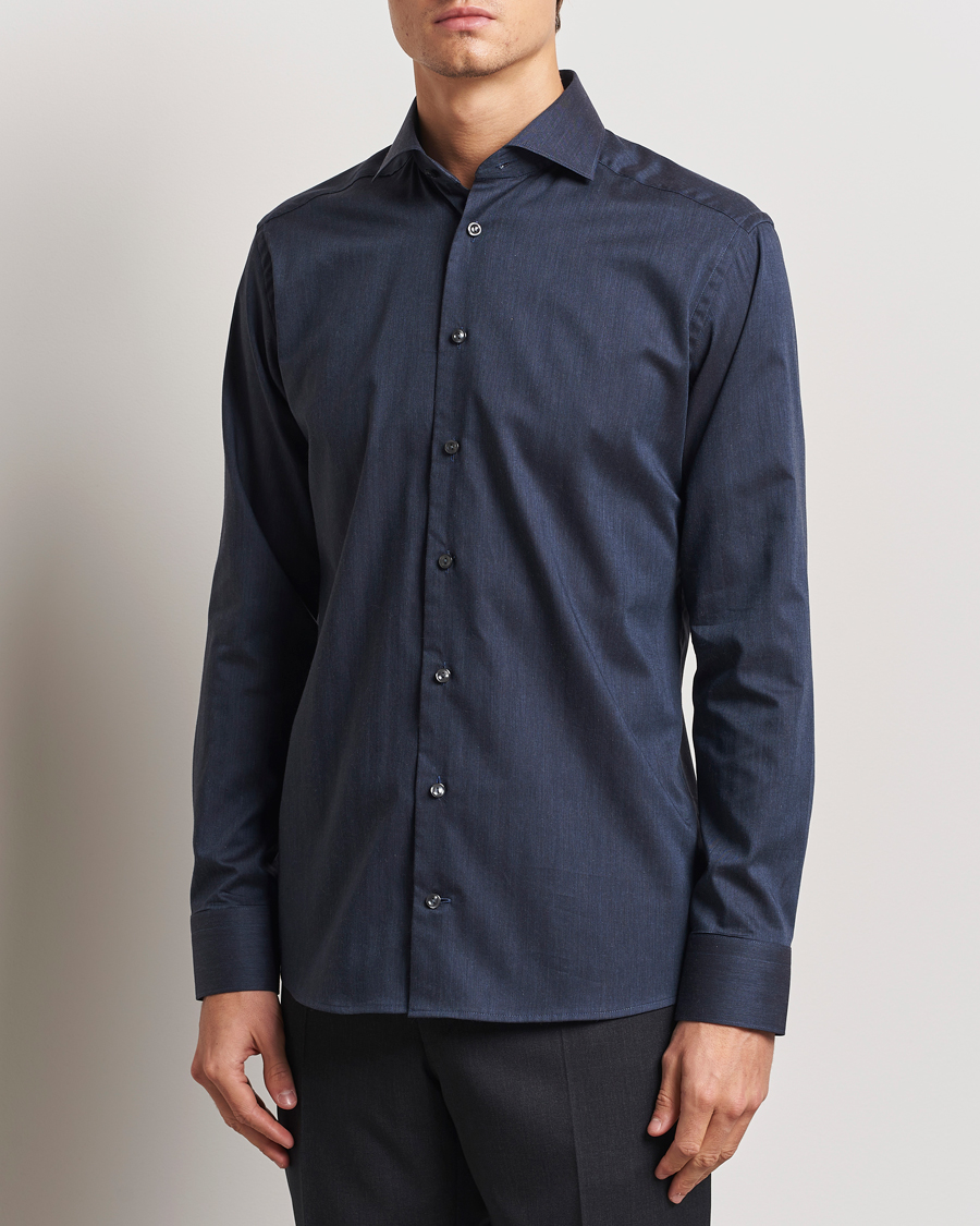 Hombres | Camisas | Eton | Slim Fit Wrinkle Free Flannel Shirt Navy Blue