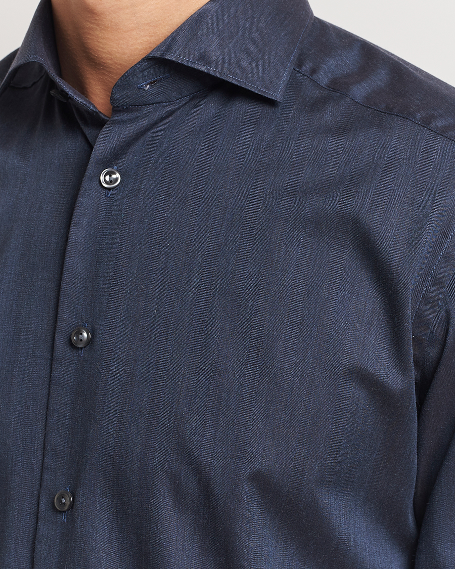 Hombres | Camisas | Eton | Slim Fit Wrinkle Free Flannel Shirt Navy Blue