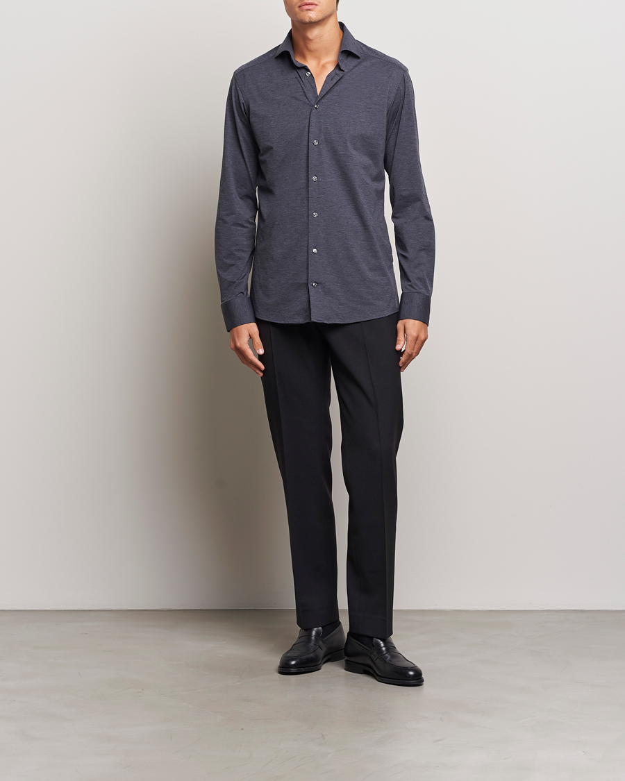 Hombres | Camisas | Eton | Slim Fit Four Way Stretch Shirt Dark Grey