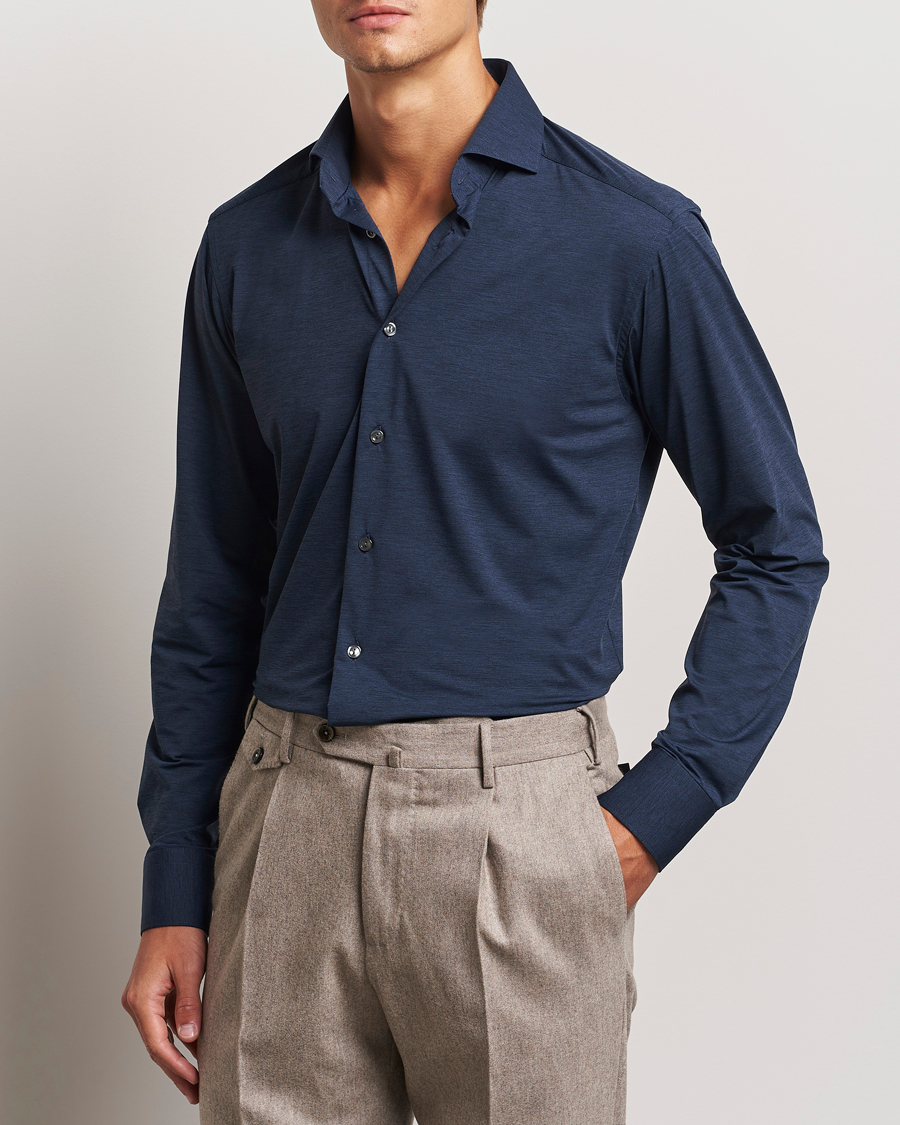 Hombres | Camisas | Eton | Slim Fit Four Way Stretch Shirt Navy Blue