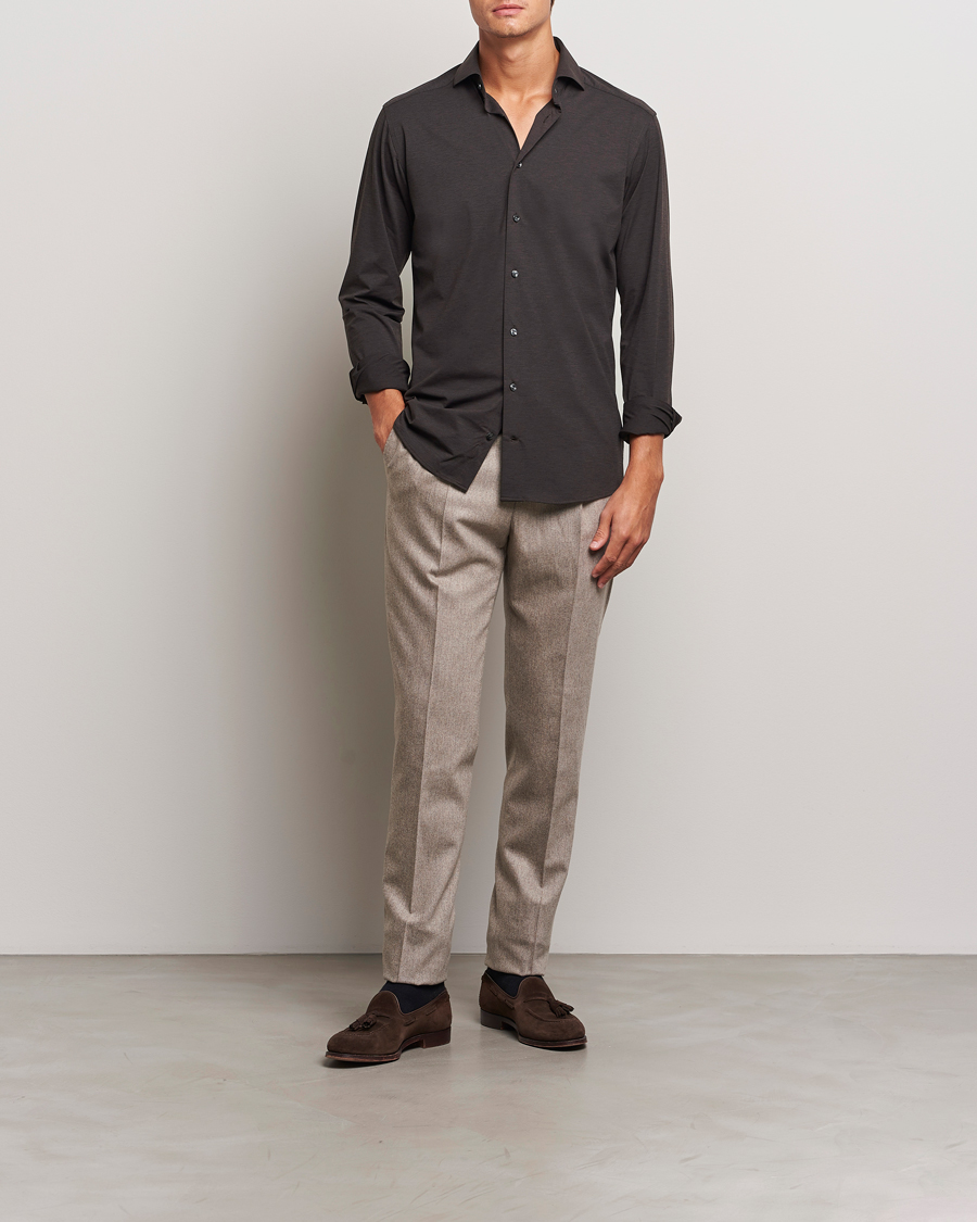 Hombres | Camisas | Eton | Slim Fit Four Way Stretch Shirt Dark Brown