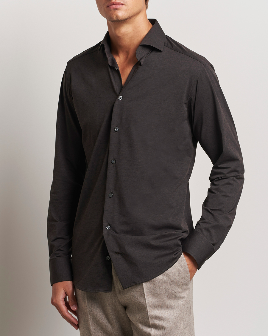 Hombres | Camisas | Eton | Slim Fit Four Way Stretch Shirt Dark Brown