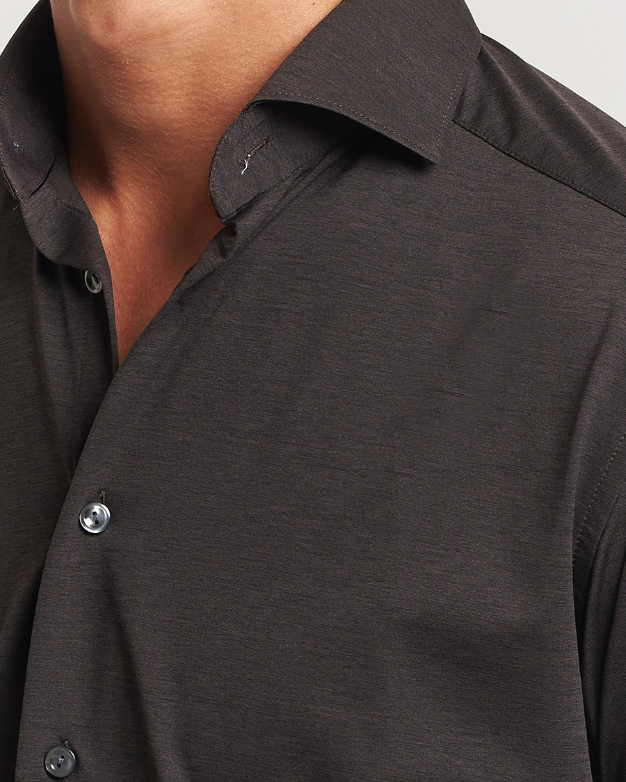 Hombres | Camisas | Eton | Slim Fit Four Way Stretch Shirt Dark Brown