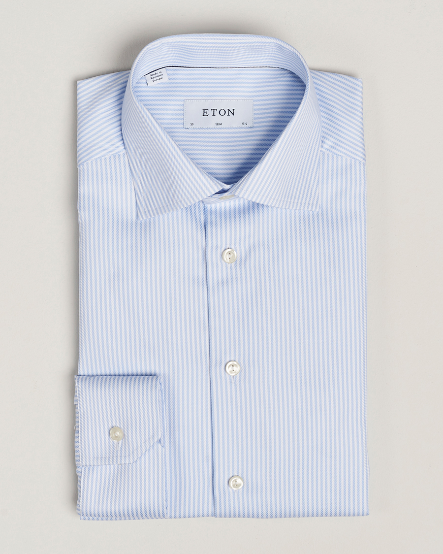 Hombres | Camisas | Eton | Slim Fit Signature Twill Striped Shirt Blue/White