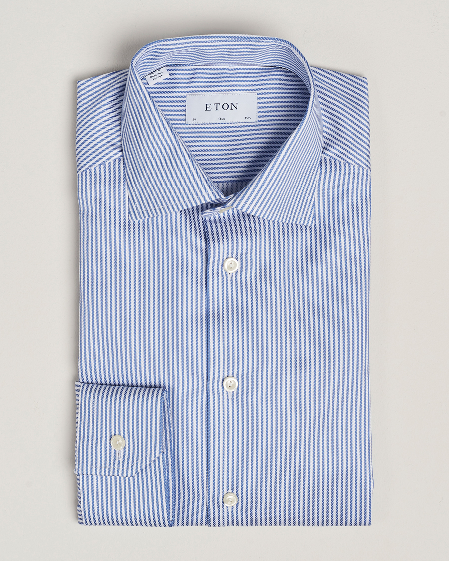 Hombres | Camisas | Eton | Slim Fit Signature Twill Striped Shirt Blue/White