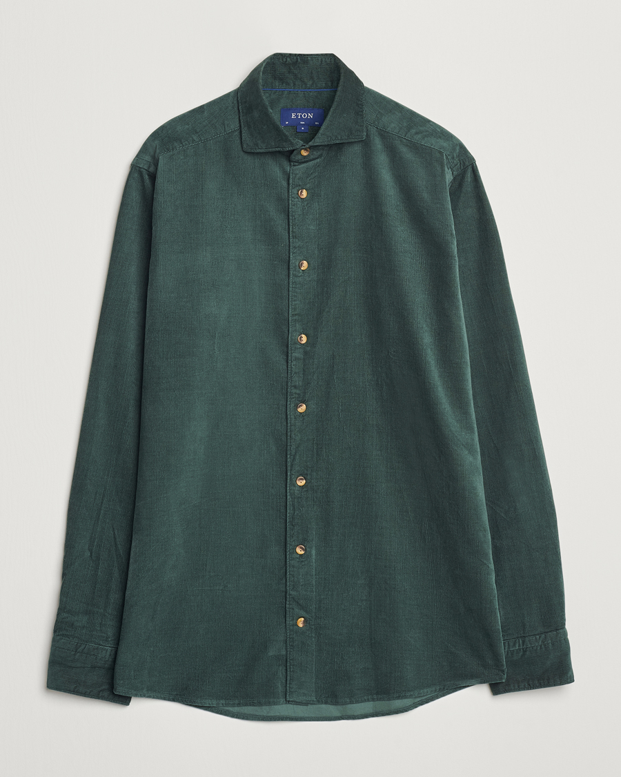 Hombres | Camisas | Eton | Slim Fit Fine Wale Corduroy Shirt Dark Green