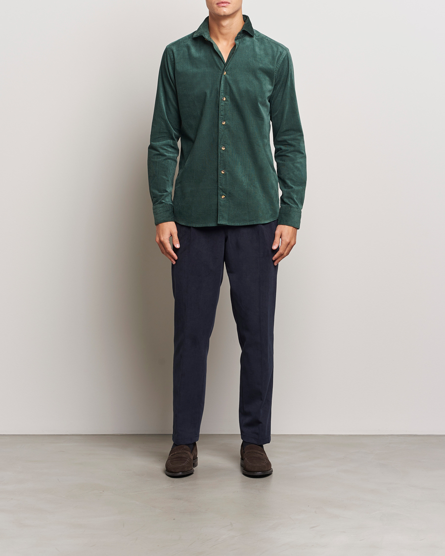 Hombres | Camisas | Eton | Slim Fit Fine Wale Corduroy Shirt Dark Green