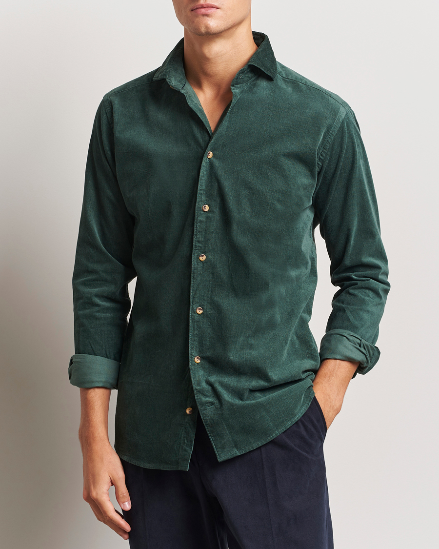 Hombres | Camisas | Eton | Slim Fit Fine Wale Corduroy Shirt Dark Green