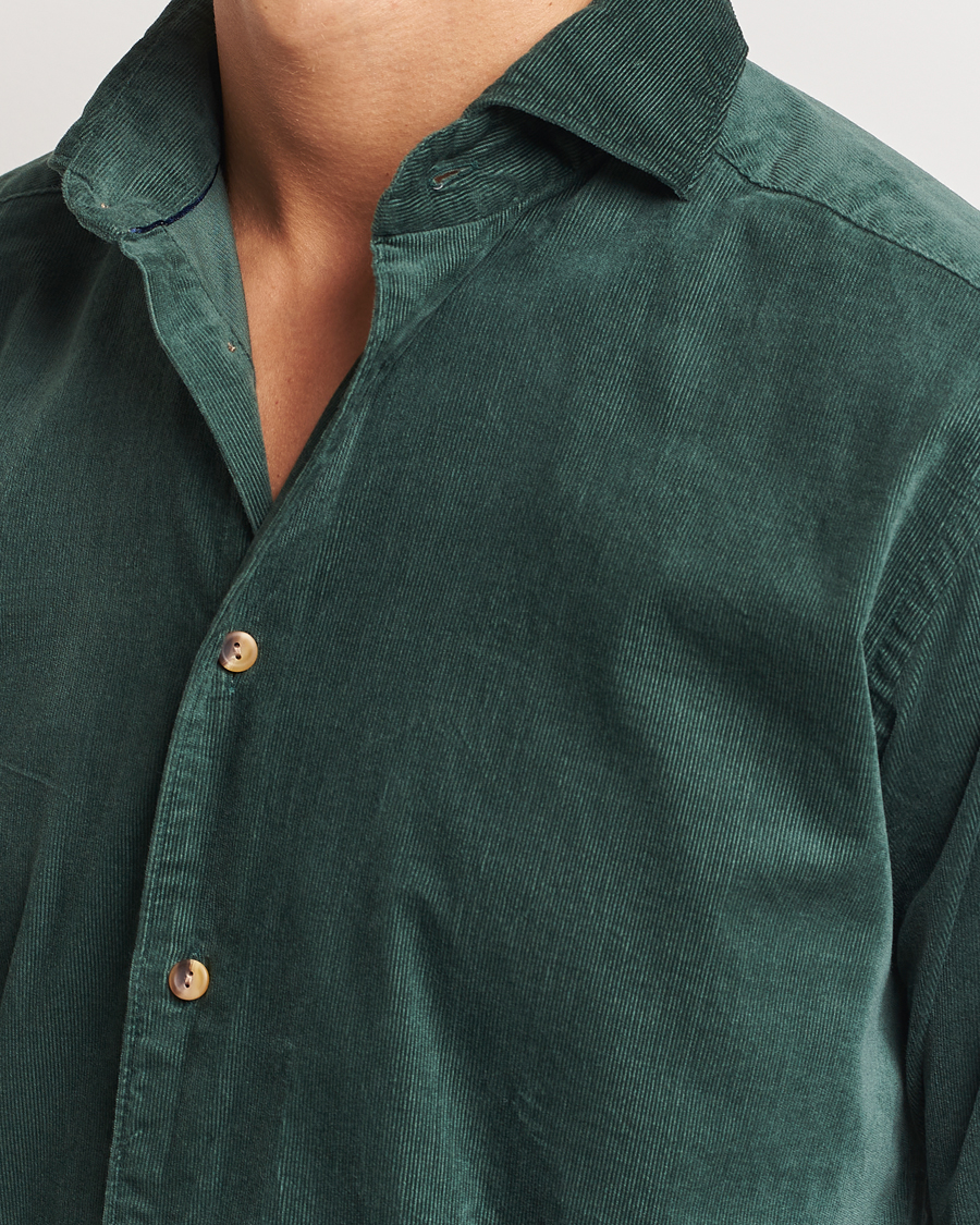 Hombres | Camisas | Eton | Slim Fit Fine Wale Corduroy Shirt Dark Green