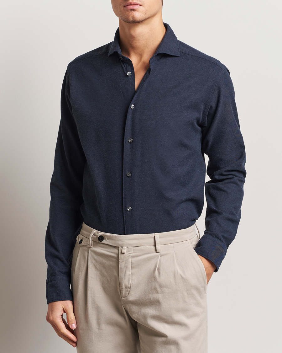 Hombres | Camisas | Eton | Slim Fit Twill Flannel Shirt Navy Blue