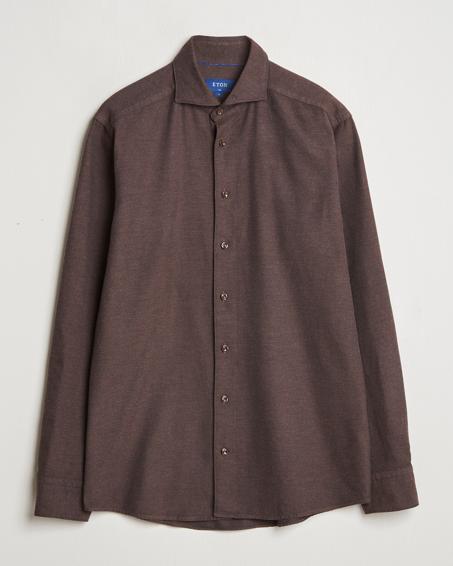 Hombres | Camisas | Eton | Slim Fit Twill Flannel Shirt Dark Brown