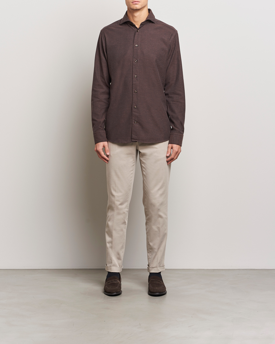 Hombres | Camisas | Eton | Slim Fit Twill Flannel Shirt Dark Brown