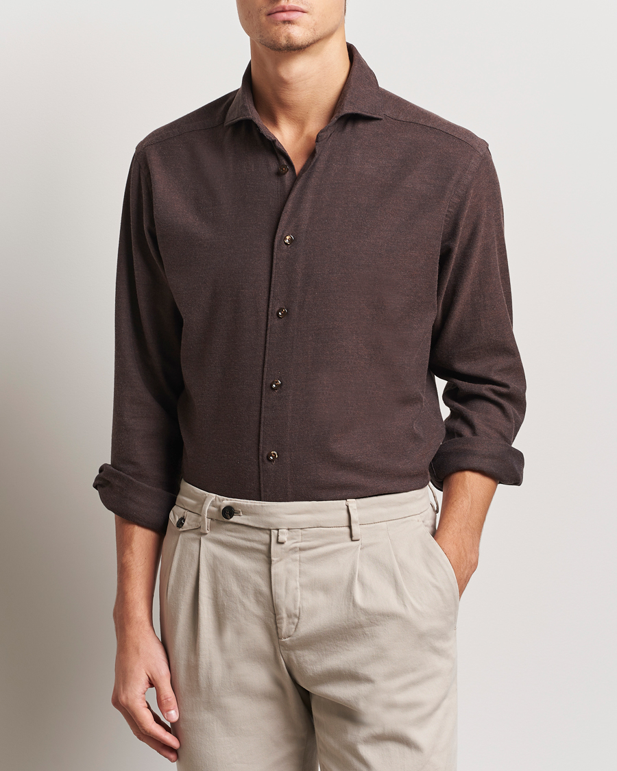 Hombres | Camisas | Eton | Slim Fit Twill Flannel Shirt Dark Brown