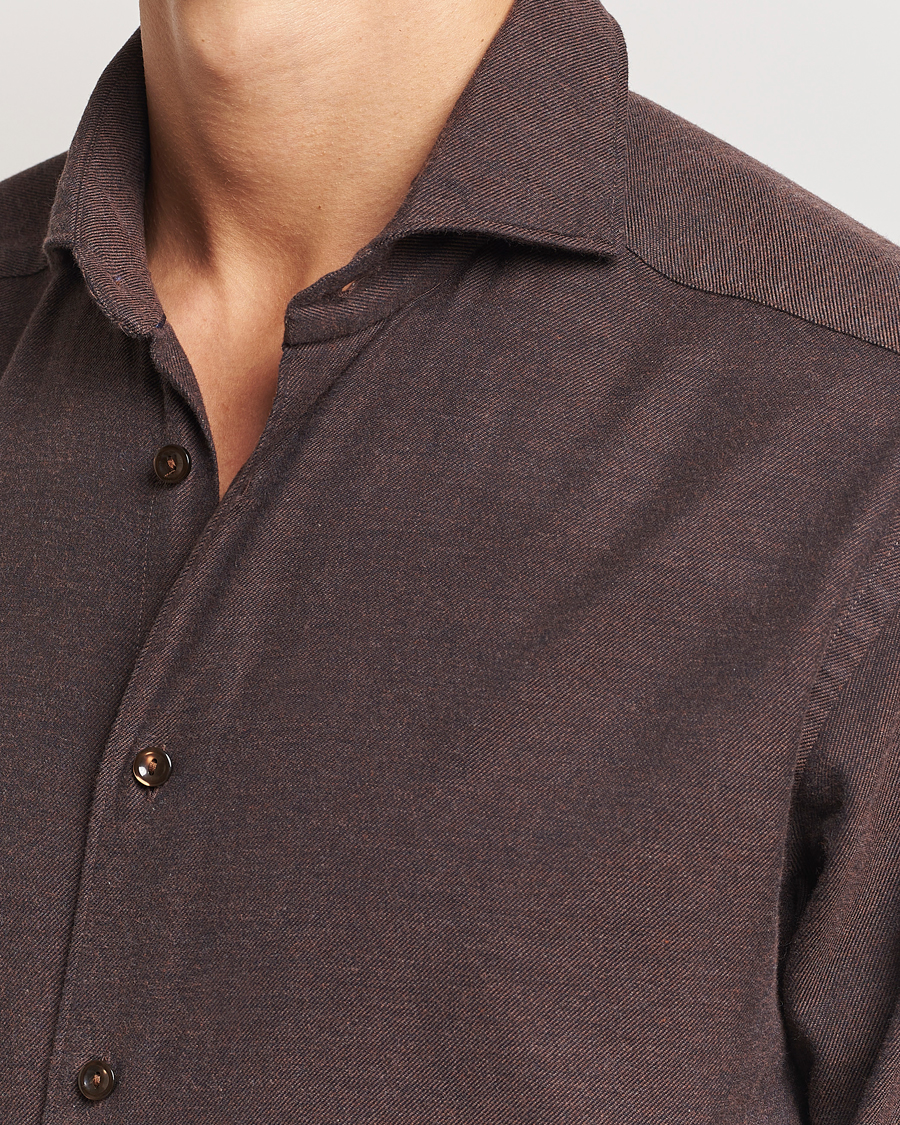 Hombres | Camisas | Eton | Slim Fit Twill Flannel Shirt Dark Brown